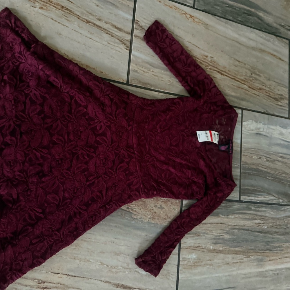 Material Girl Deep Red Floral Lace Dress